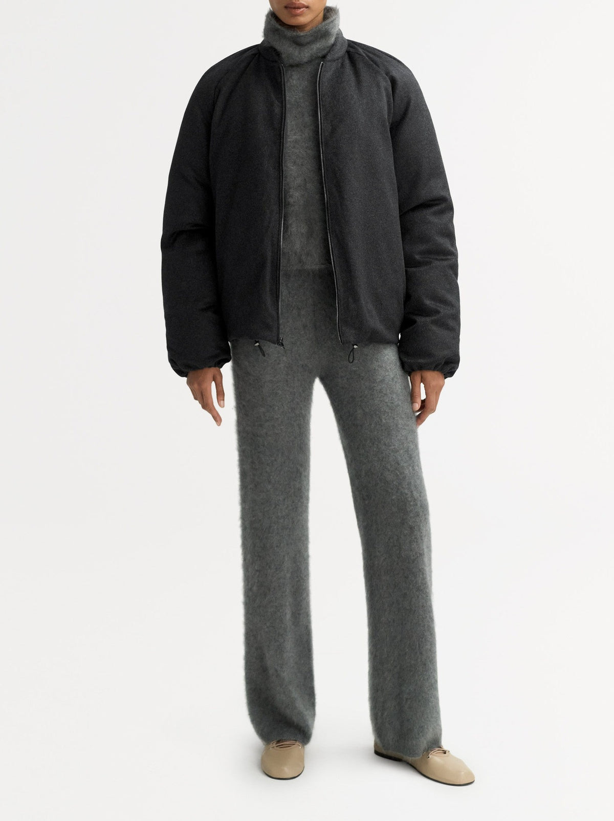 Blouson bomber matelassé en laine - Gris