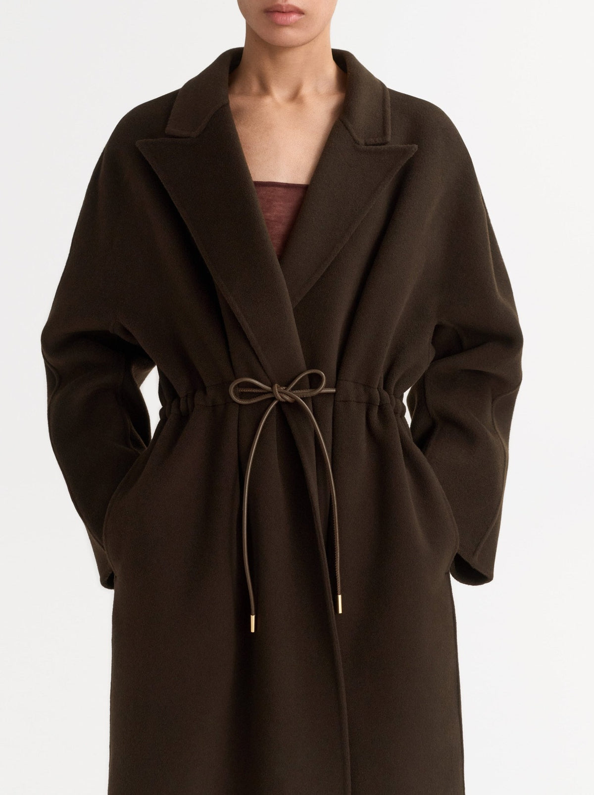 Wool drawstring coat - Brown