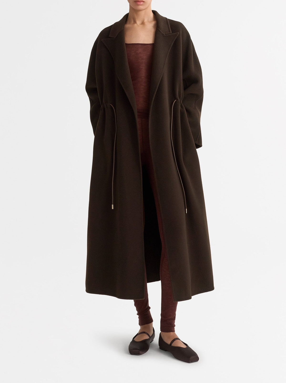 Wool drawstring coat - Brown