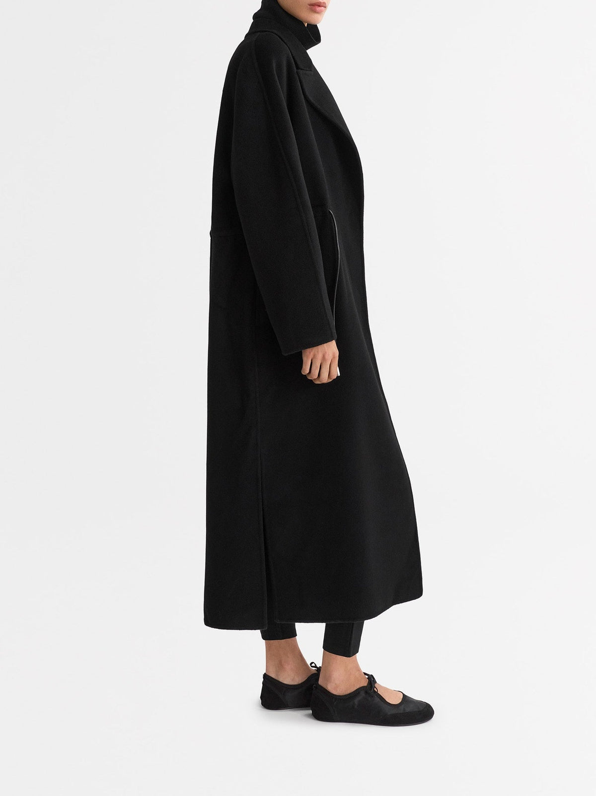Wool drawstring coat - Black