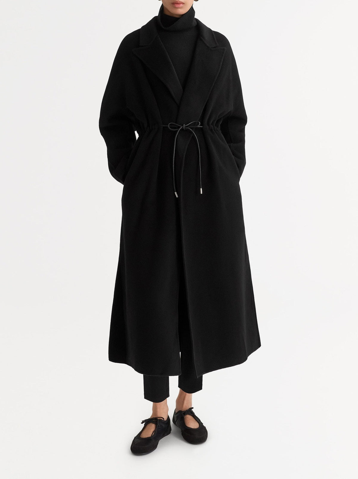 Wool drawstring coat - Black