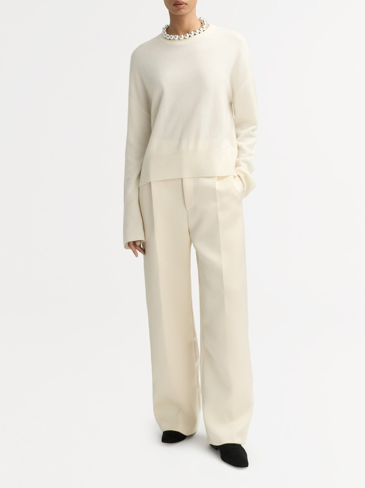 Classic-fit round-neck cashmere jumper - White