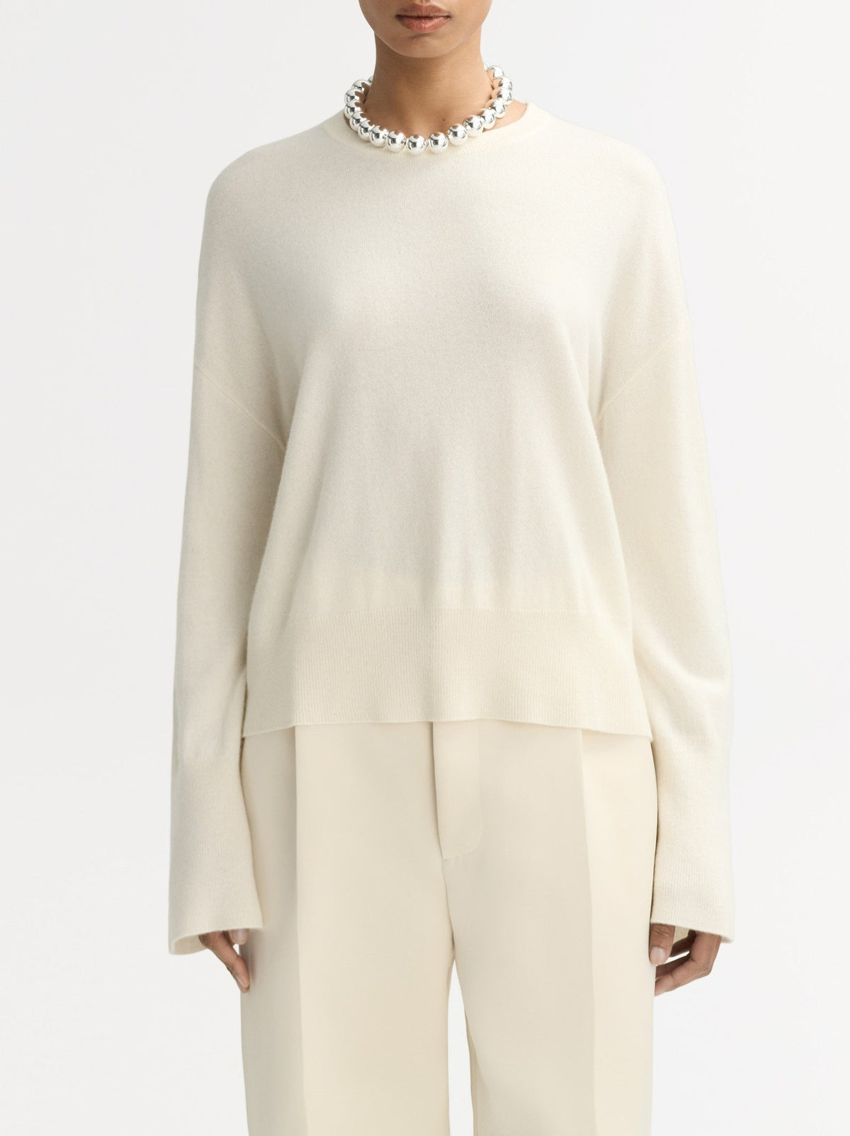 Classic-fit round-neck cashmere jumper - White