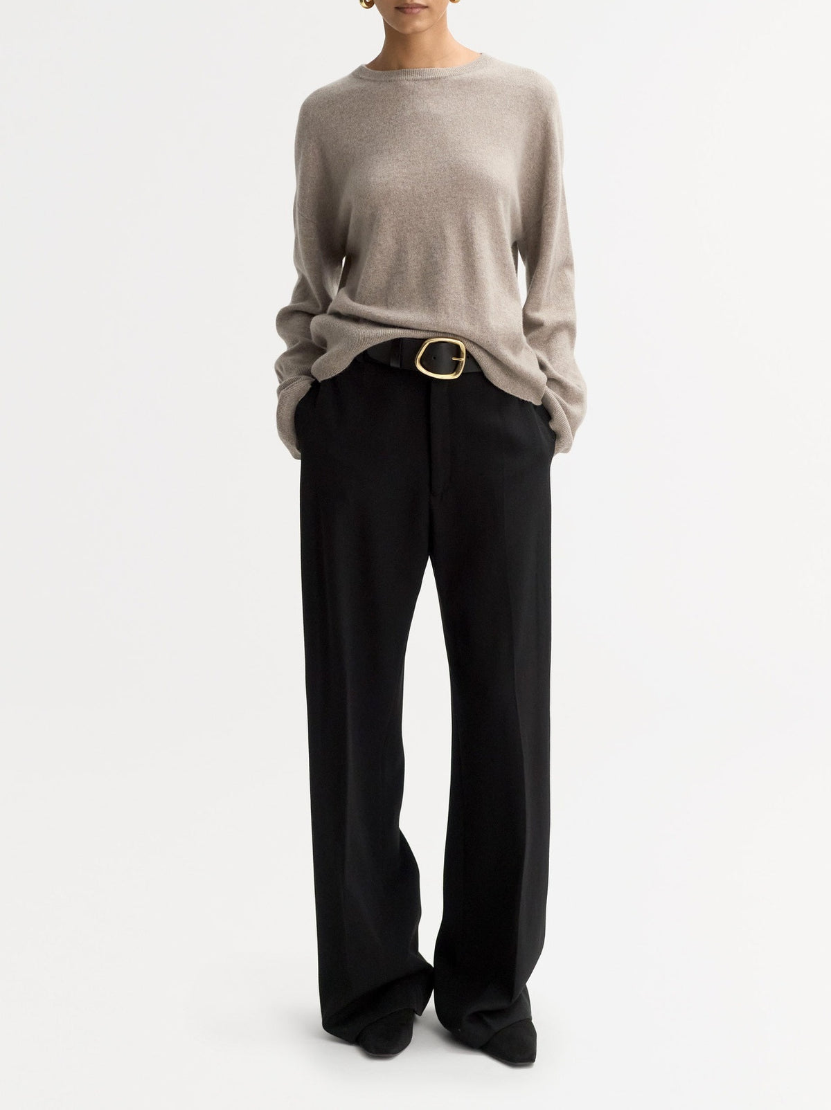 Pull col rond coupe classique en cachemire - Gris