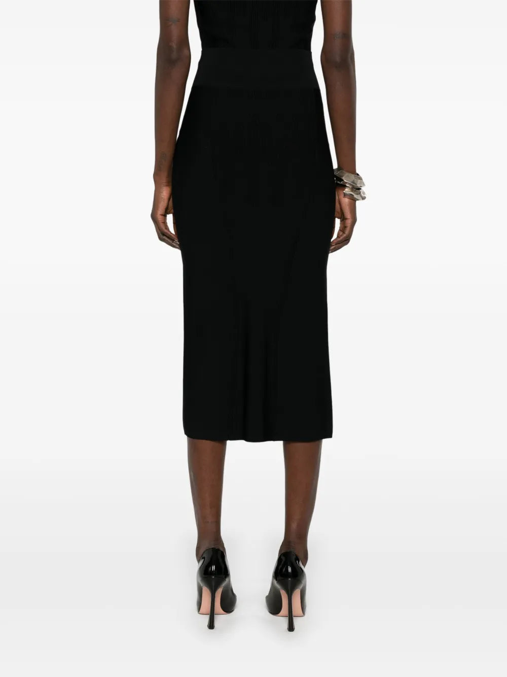 BLACK // black boning detail midi knit skirt