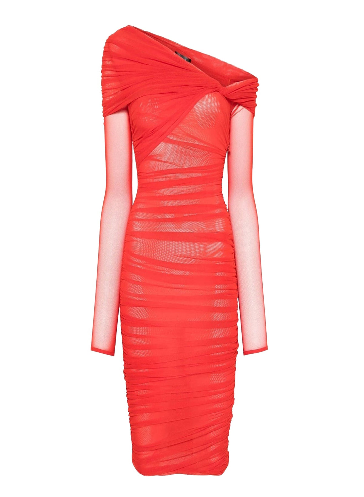 Robe longue froncée épaules dénudées - Coquelicot