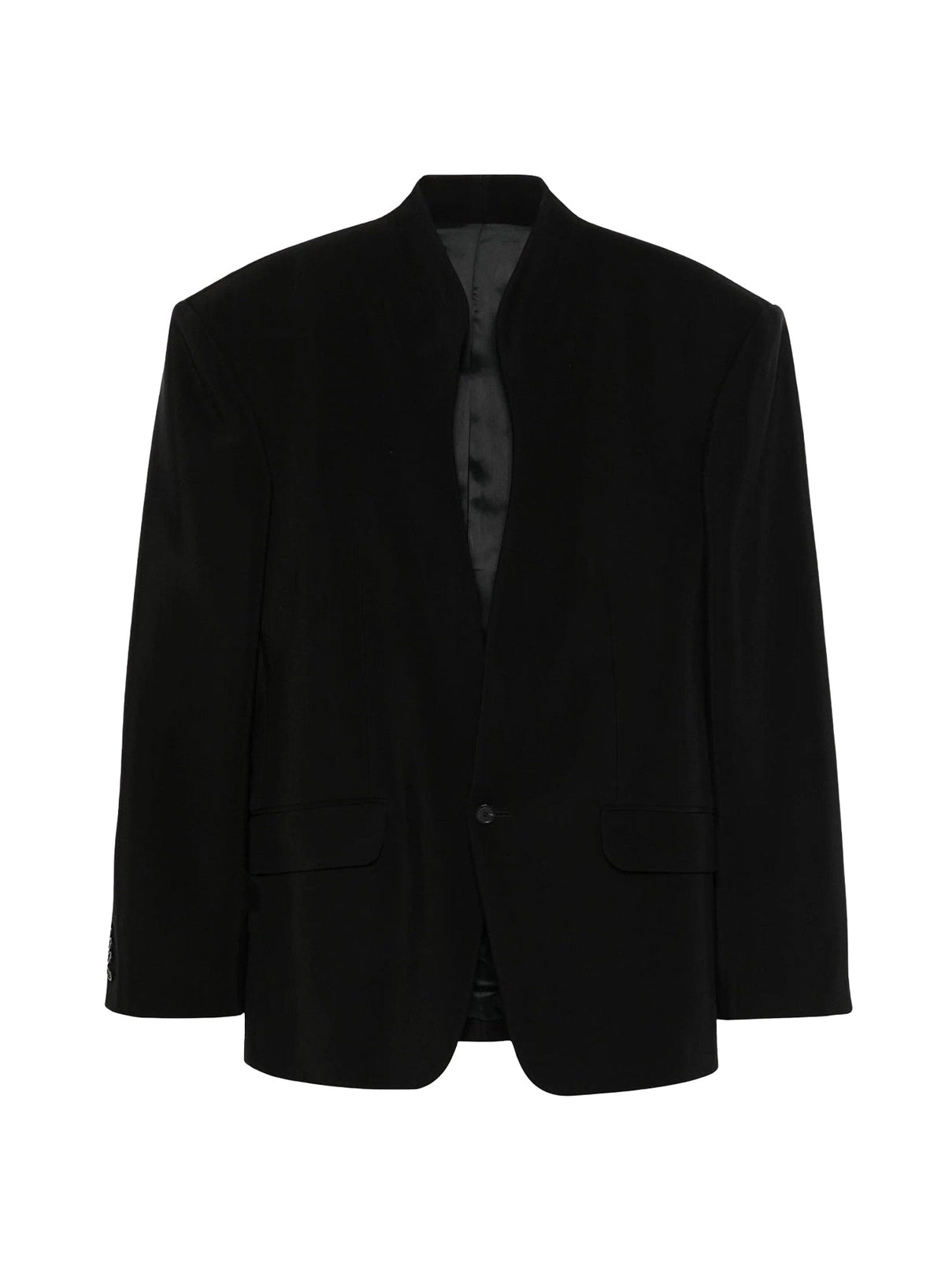 BLACK // black collarless tailored jacket