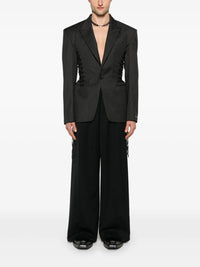Veste tailleur rayée à lacets en laine - Black on Grey