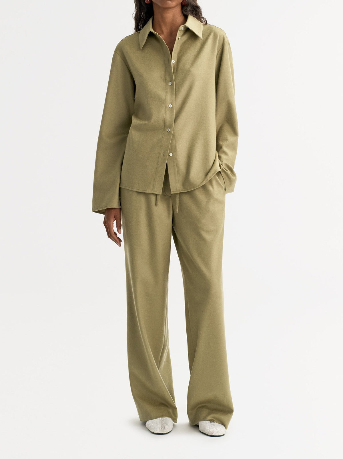 Pantalon tissé en laine - Vert