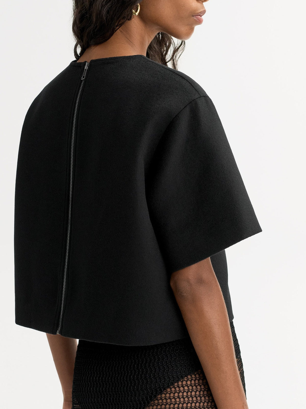 Top tissé en laine et cachemire mélangé - Noir