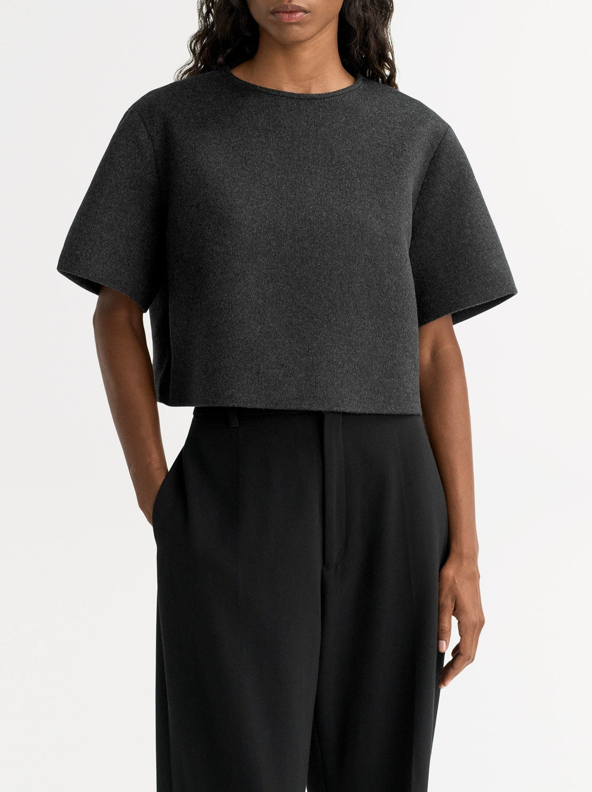 Top tissé en laine et cachemire mélangé - Gris