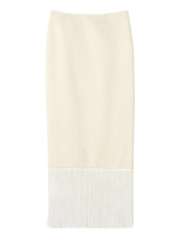 Fringed skirt in a wool and silk blend - White