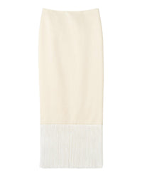Fringed skirt in a wool and silk blend - White
