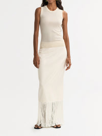 Fringed skirt in a wool and silk blend - White