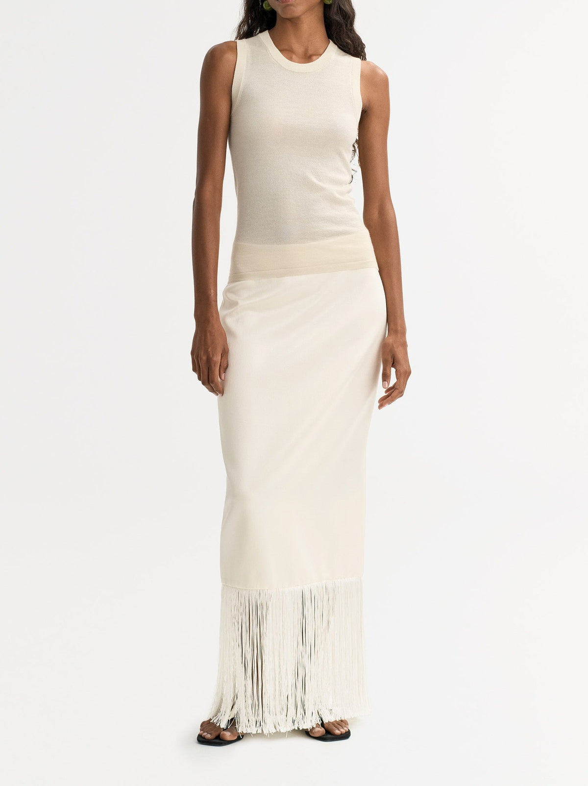Fringed skirt in a wool and silk blend - White