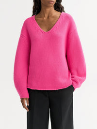 V-neck top with puff sleeves in cashmere - Pink