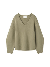 V-neck top with puff sleeves in cashmere - Green