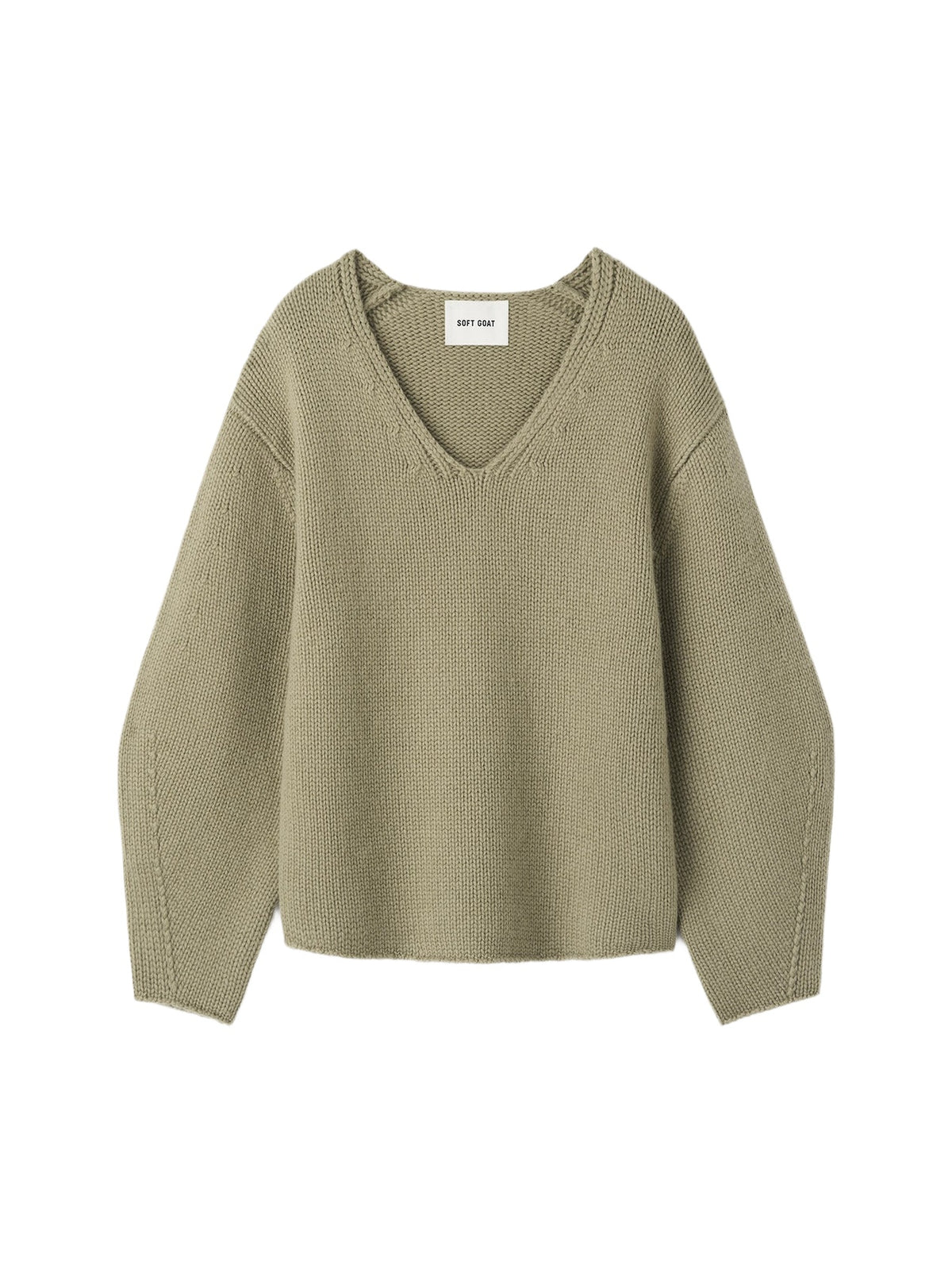 V-neck top with puff sleeves in cashmere - Green