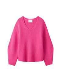 V-neck top with puff sleeves in cashmere - Pink