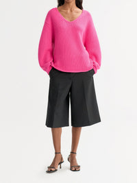 V-neck top with puff sleeves in cashmere - Pink