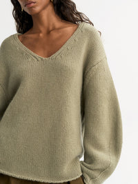 V-neck top with puff sleeves in cashmere - Green