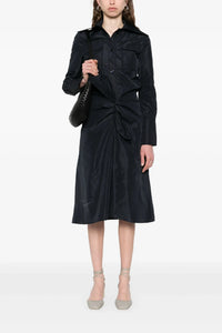 Robe midi à nœud en faille - Bleu Marine