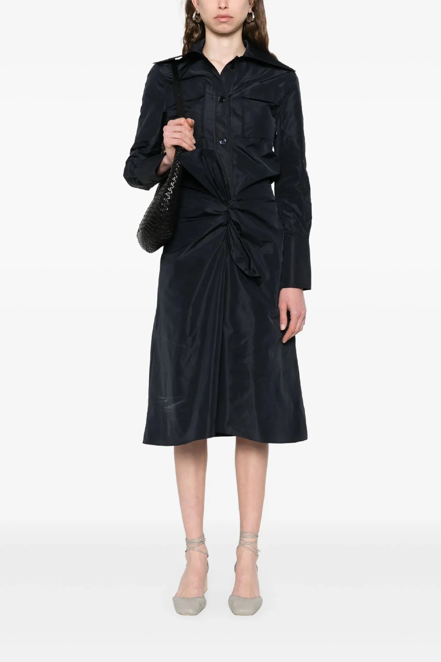 Robe midi à nœud en faille - Bleu Marine