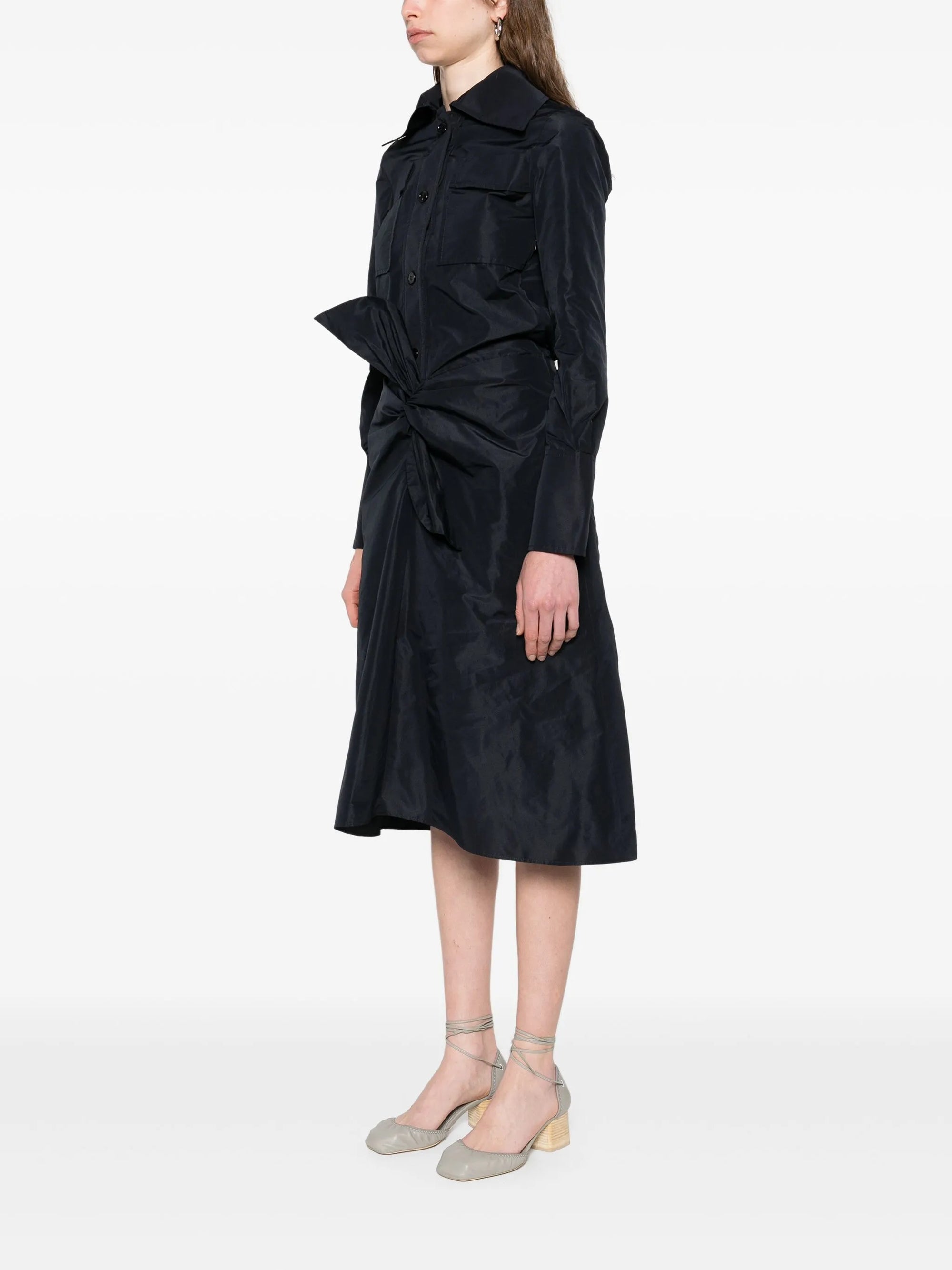 Robe midi à nœud en faille - Bleu Marine