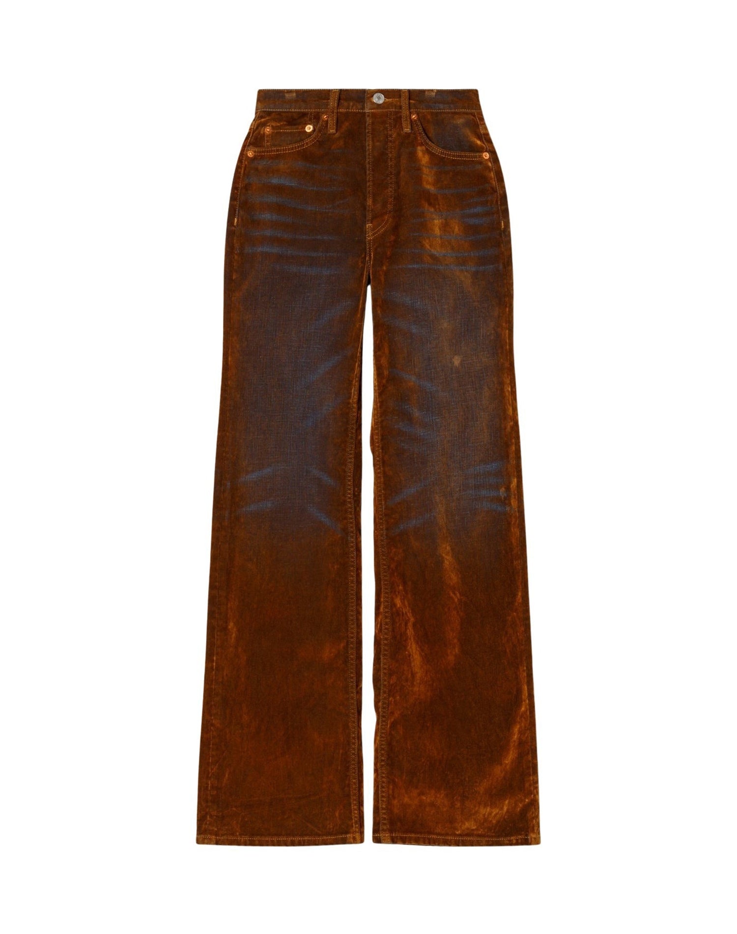 Ultra high waist 70's wide flare jeans - Distressed Amber Flock