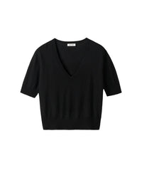 Featherlight V-neck cashmere top - Black