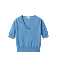 Featherlight V-neck cashmere top - Blue