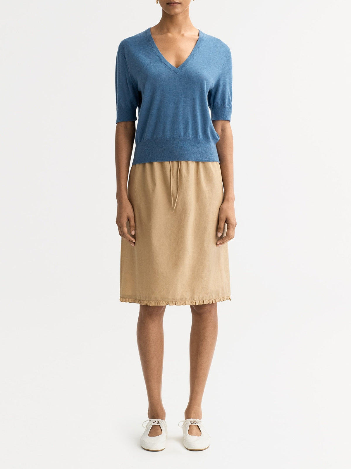 Featherlight V-neck cashmere top - Blue