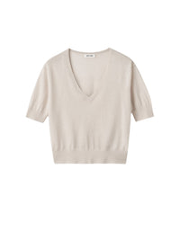 Top col V Featherlight en cachemire - Beige