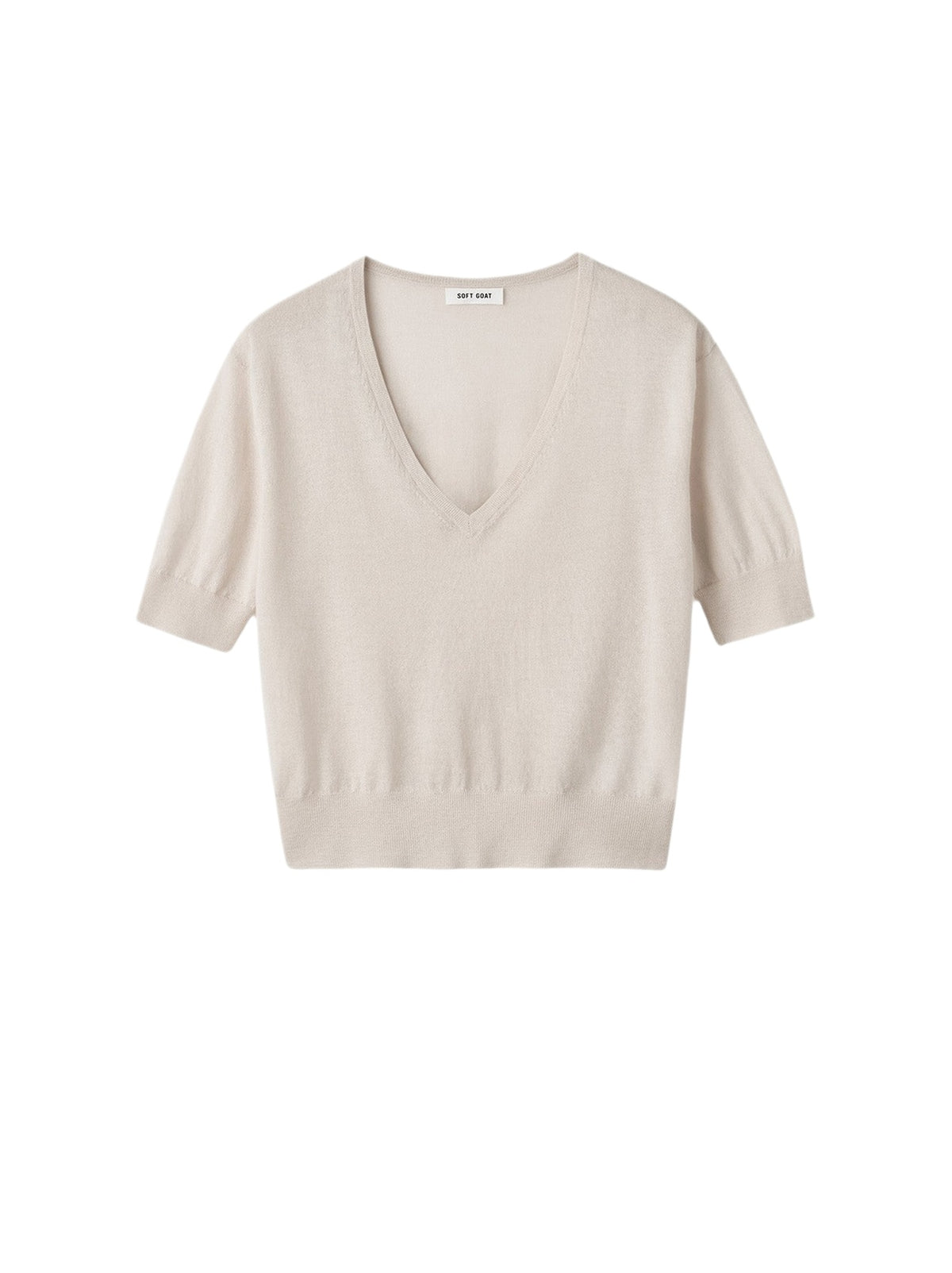Top col V Featherlight en cachemire - Beige