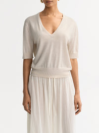 Top col V Featherlight en cachemire - Beige