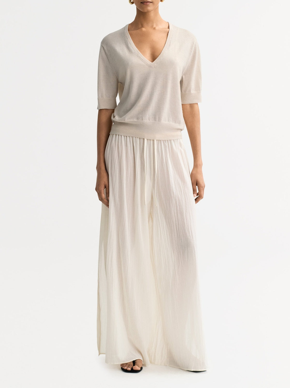 Top col V Featherlight en cachemire - Beige