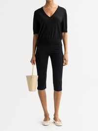 Featherlight V-neck cashmere top - Black