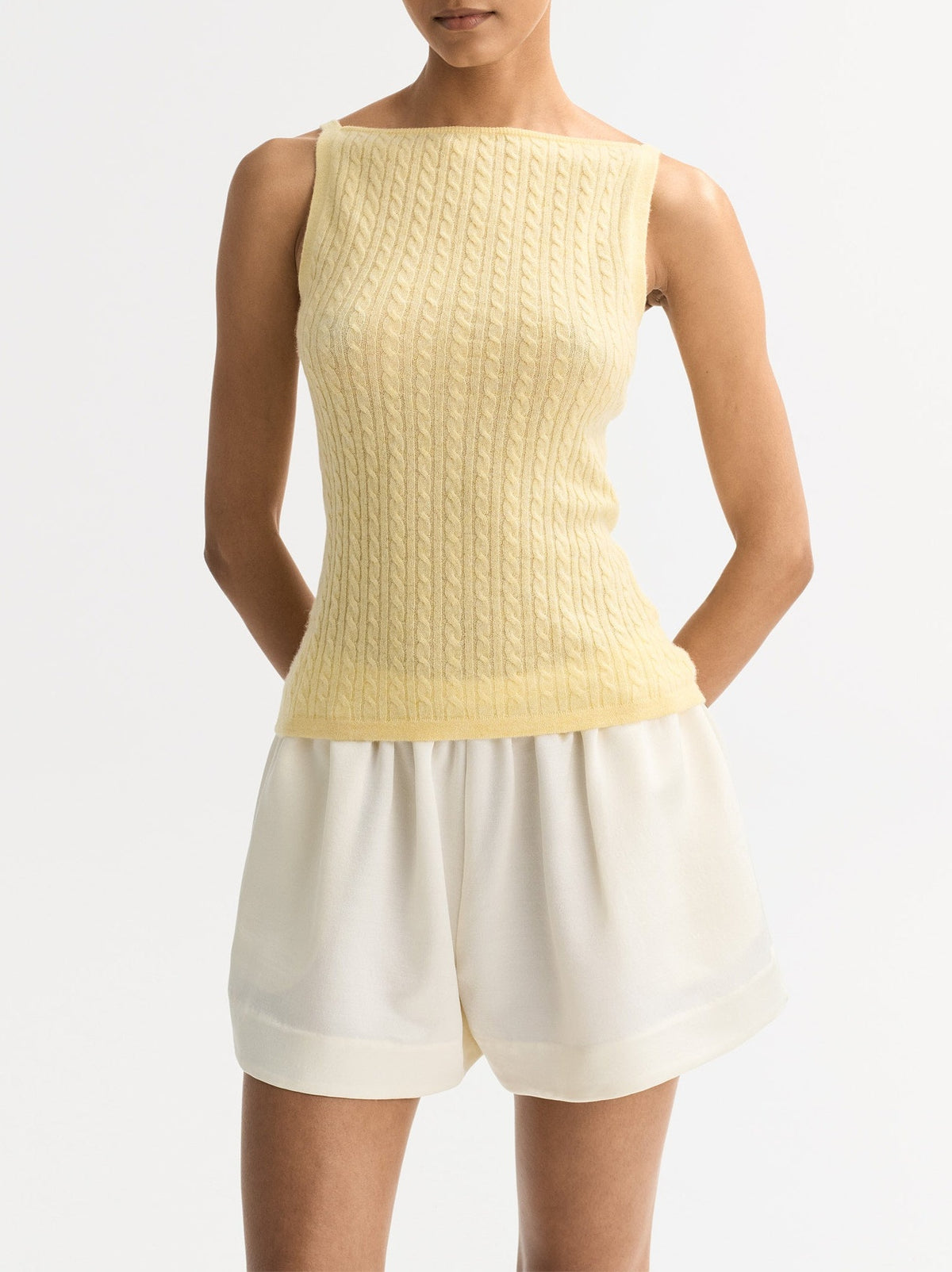 Débardeur à maille torsadée en cachemire - Jaune