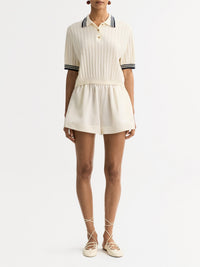 Striped cashmere polo shirt - White