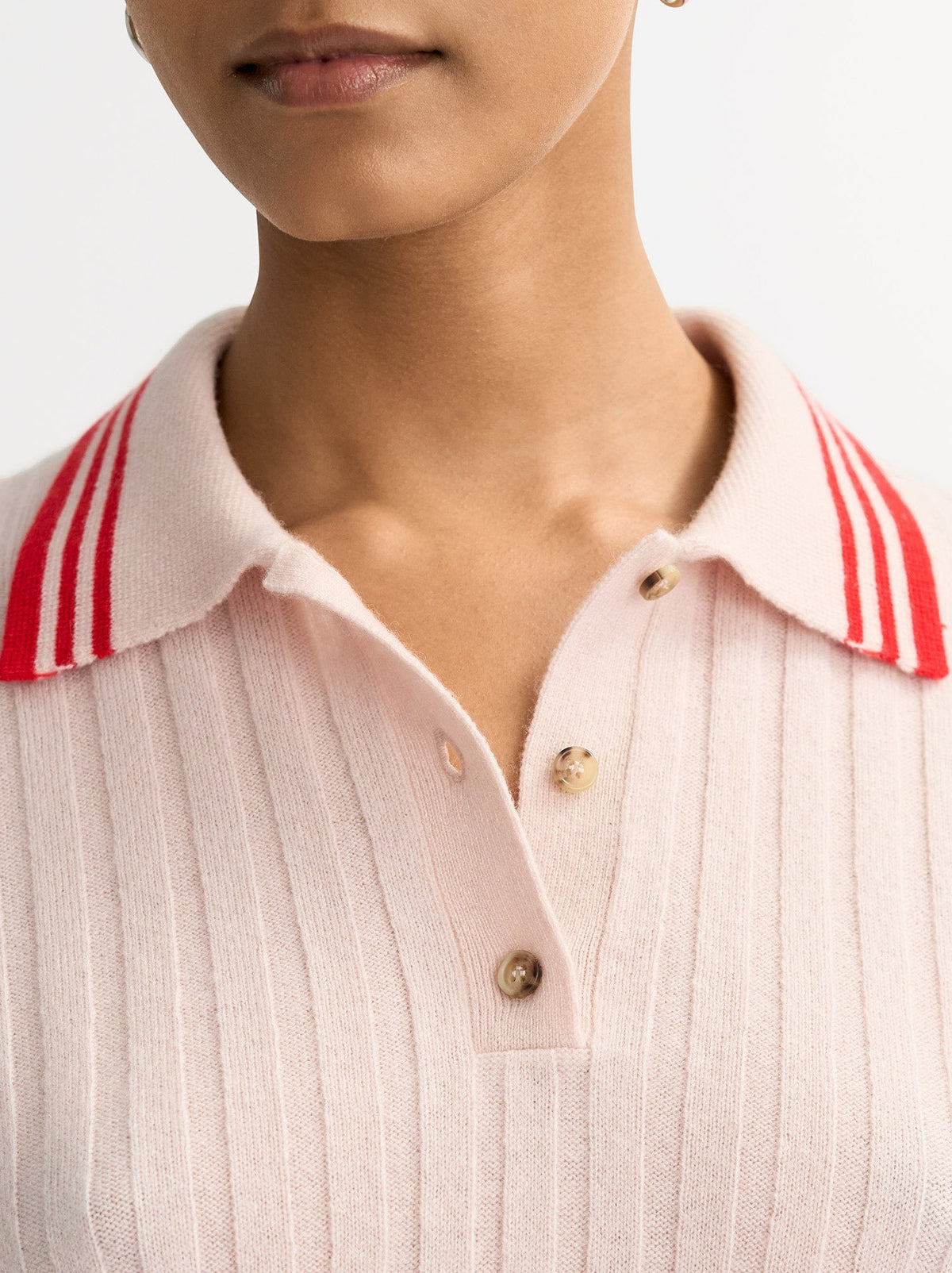 Striped cashmere polo shirt - Pink