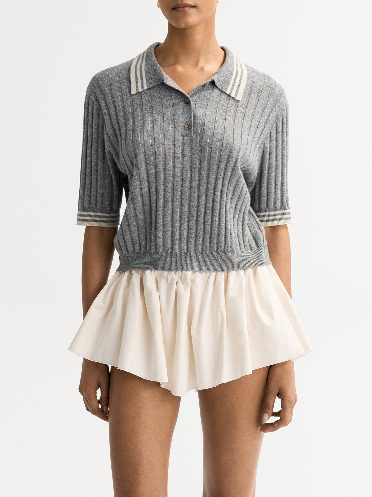 Polo rayé en cachemire - Gris