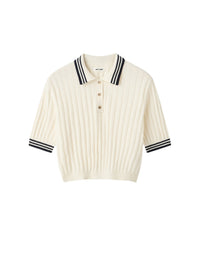 Striped cashmere polo shirt - White