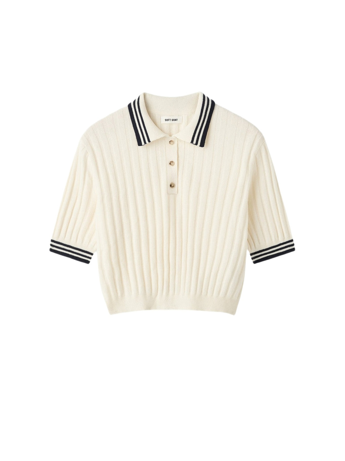 Striped cashmere polo shirt - White