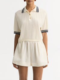 Striped cashmere polo shirt - White