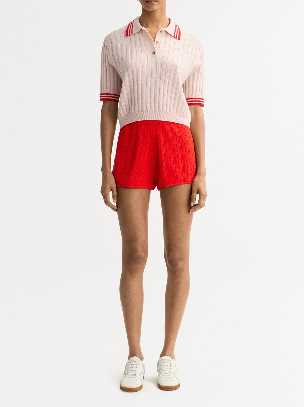 Striped cashmere polo shirt - Pink
