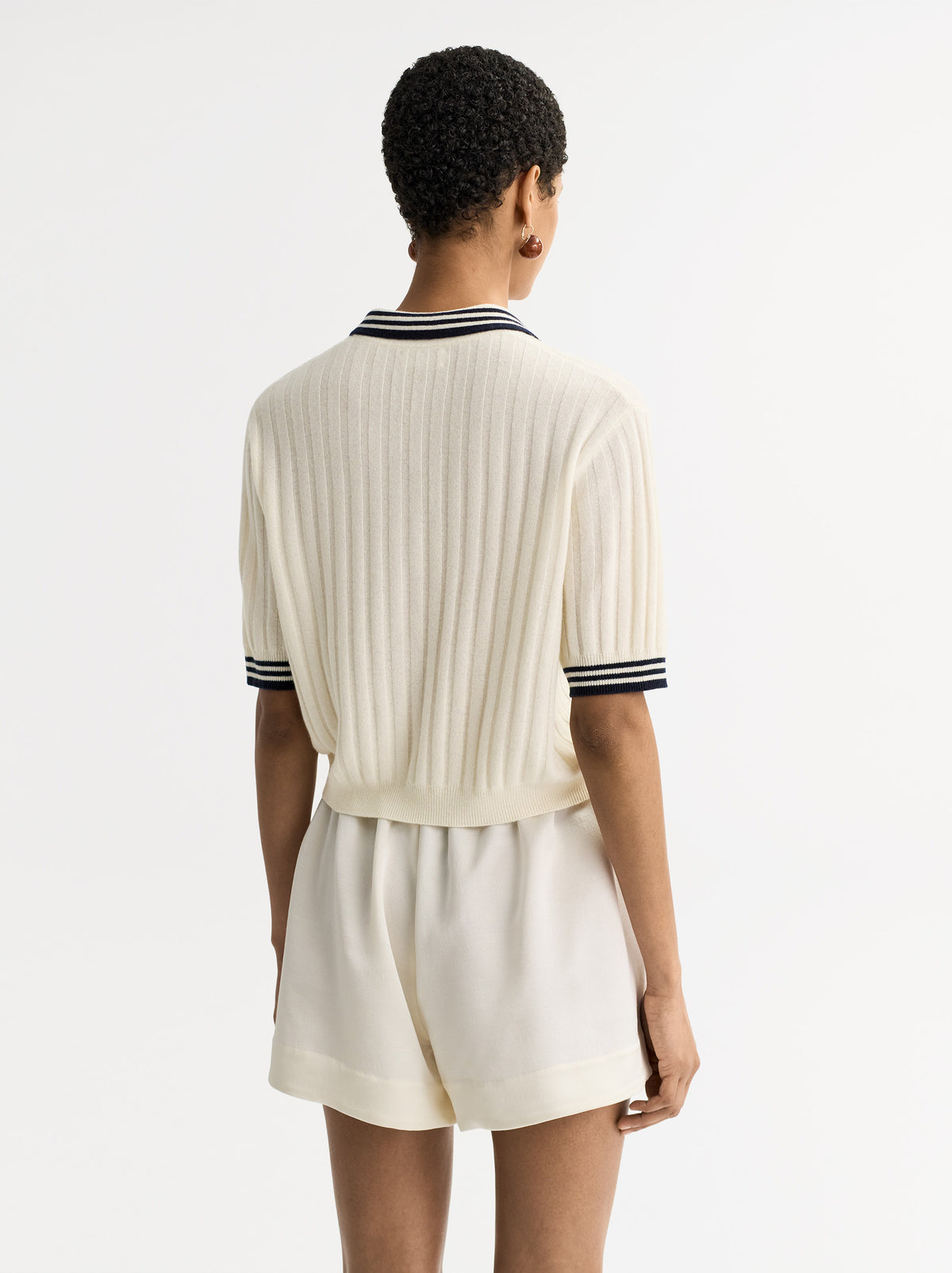 Striped cashmere polo shirt - White