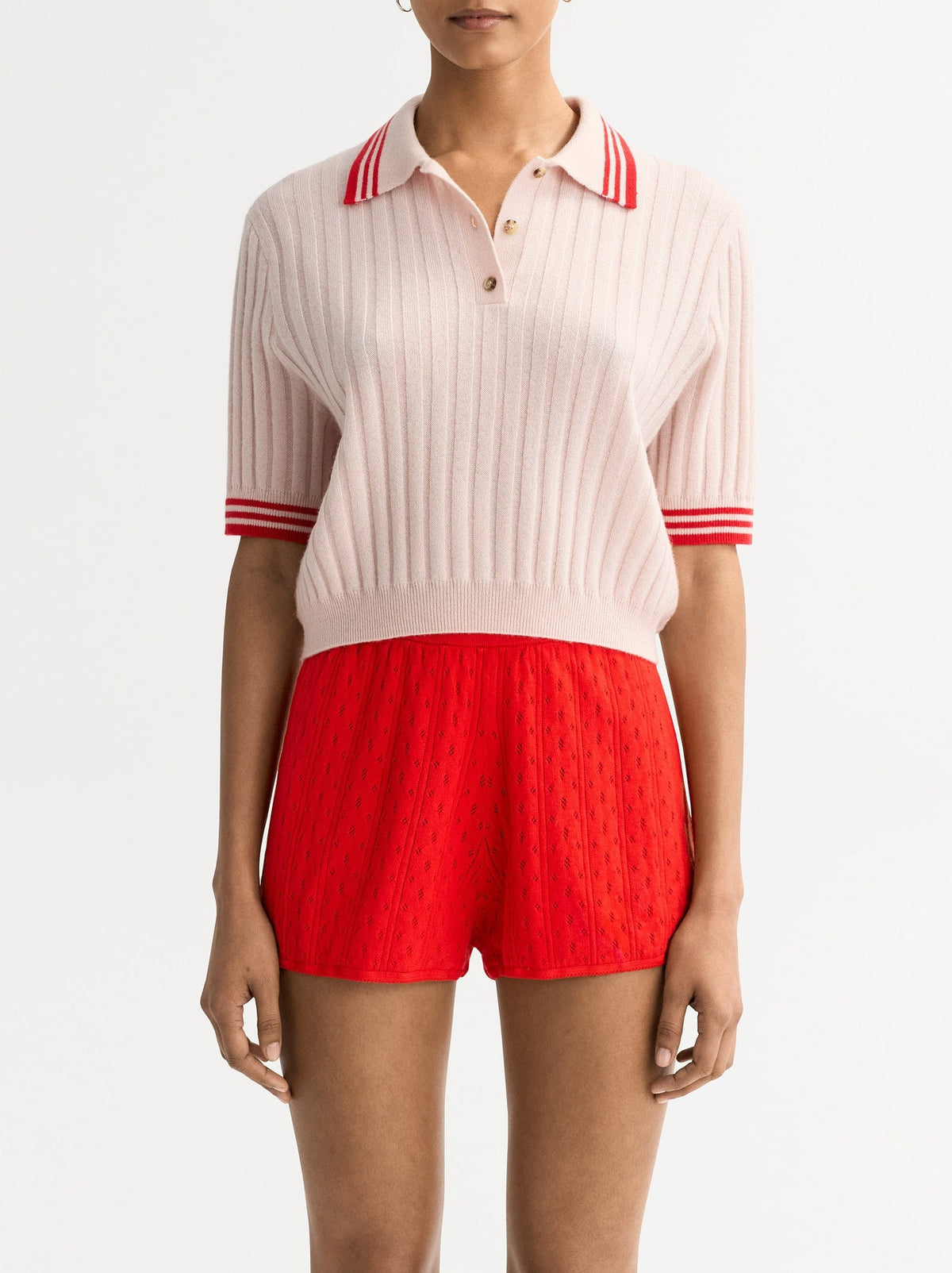 Striped cashmere polo shirt - Pink
