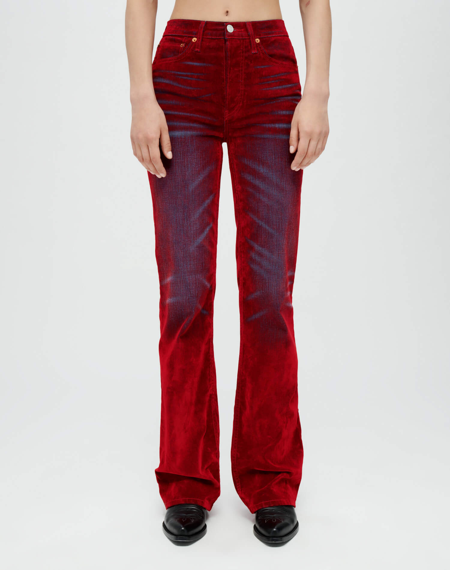 Jean bootcut 70's - Distressed Red Flocked