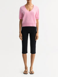 Brushed cashmere V-neck T-shirt - Pink