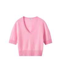 Brushed cashmere V-neck T-shirt - Pink